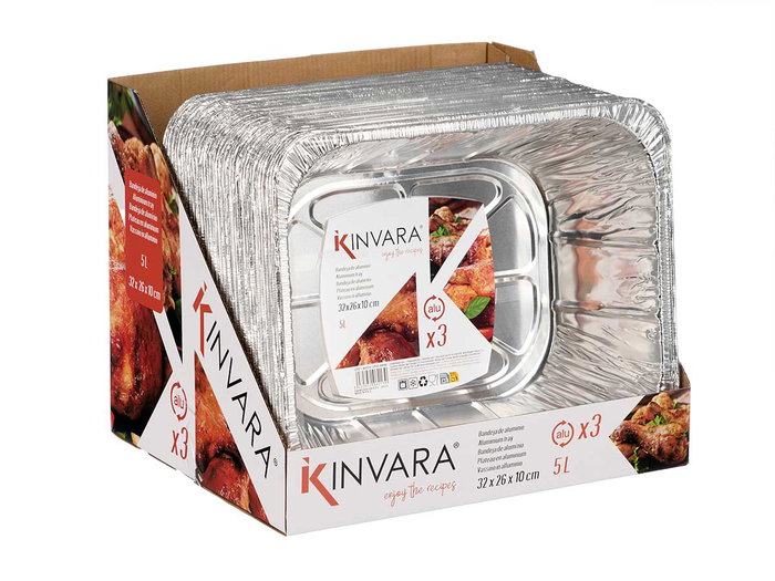 Kinvara Lot de 3 plateaux rectangulaires en aluminium 32x26 cm – Argent (Set de 24)