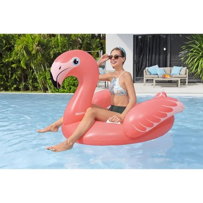 Bestway Bouée Flamant Rose à chevaucher pour adultes Flamenco - 168 x 120 cm - Bouée gonflable PVC pour piscine, plage, extérieur