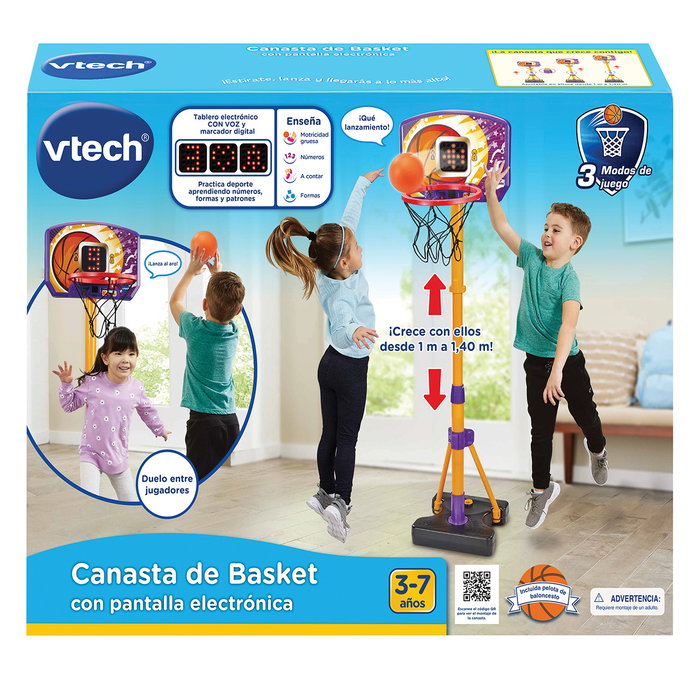 VTech Panier de basket avec panneau électronique, 3 modes de jeu interactifs, hauteur ajustable 88-120 cm, pliable, 80-571422 VTech Panier de basket avec panneau électronique, 3 modes de jeu interactifs, hauteur ajustable 88-120 cm, pliable, 80-571422