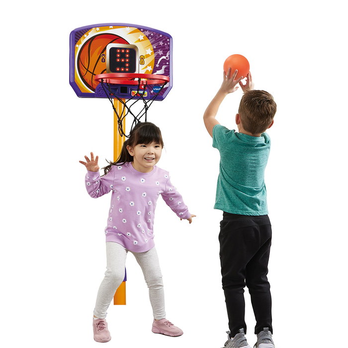 VTech Panier de basket avec panneau électronique, 3 modes de jeu interactifs, hauteur ajustable 88-120 cm, pliable, 80-571422 VTech Panier de basket avec panneau électronique, 3 modes de jeu interactifs, hauteur ajustable 88-120 cm, pliable, 80-571422