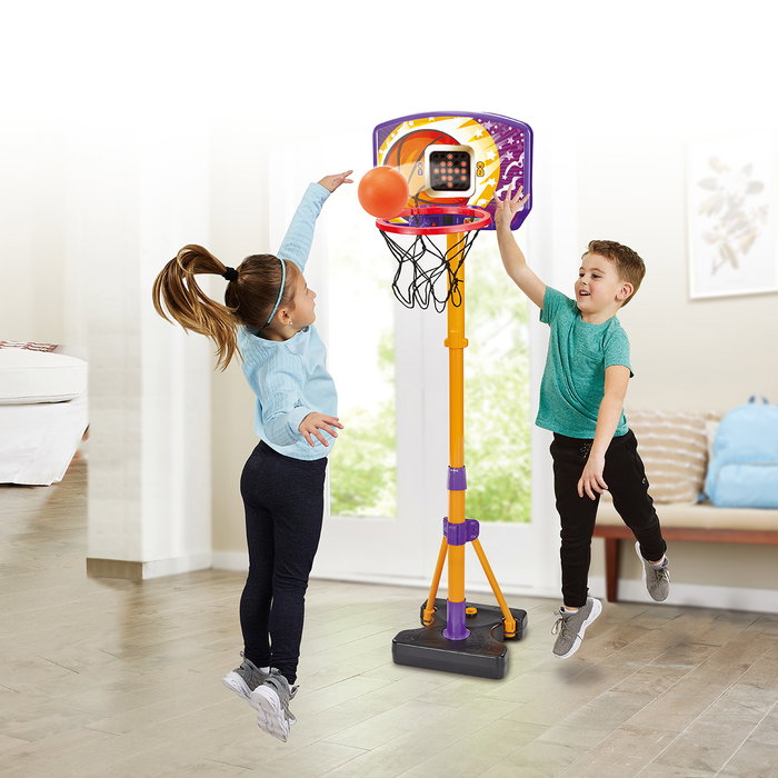 VTech Panier de basket avec panneau électronique, 3 modes de jeu interactifs, hauteur ajustable 88-120 cm, pliable, 80-571422 VTech Panier de basket avec panneau électronique, 3 modes de jeu interactifs, hauteur ajustable 88-120 cm, pliable, 80-571422