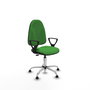 Chaise de bureau Algarra avec mécanisme de contact permanent de base, rembourrée de tissu vert. Équipée d'une base chromée, d'accoudoirs fixes et de butées