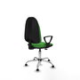Chaise de bureau Algarra avec mécanisme de contact permanent de base, rembourrée de tissu vert. Équipée d'une base chromée, d'accoudoirs fixes et de butées