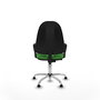 Chaise de bureau Algarra avec mécanisme de contact permanent de base, rembourrée de tissu vert. Équipée d'une base chromée, d'accoudoirs fixes et de butées