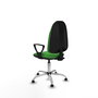 Chaise de bureau Algarra avec mécanisme de contact permanent de base, rembourrée de tissu vert. Équipée d'une base chromée, d'accoudoirs fixes et de butées