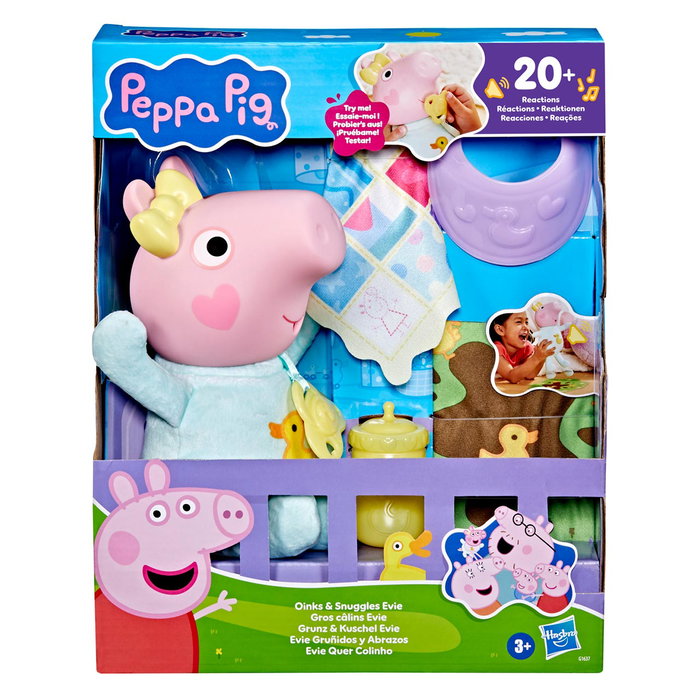 Hasbro Peppa Pig Evie, Poupée Interactive Gruñidos y Abrazos avec Accessoires, Sons et Câlins, 20+ Réactions, Figurine pour Enfants Dès 3 ans, Réf. G1637