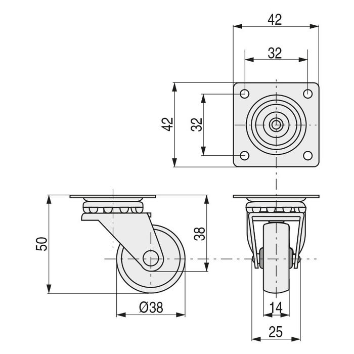 Q&Q Roue Pivotante Teker A/Poliam. Ø38 Rouge Plastique H50