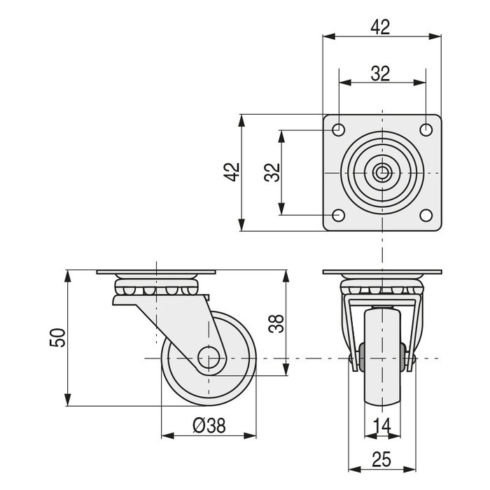 Q&Q Roue pivotante rouge en plastique Ø38 H50 Q&Q Roue pivotante rouge en plastique Ø38 H50