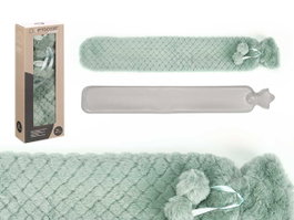 GIFTDECOR Bouillotte à eau longue 2L avec housse peluche Vert-Gris