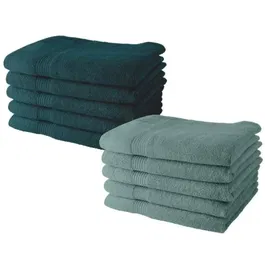 Today - Lot de 10 serviettes de toilette 50x90 cm - 450 g/m² - Coton 100% - Coloris : 5 paon et 5 céladon