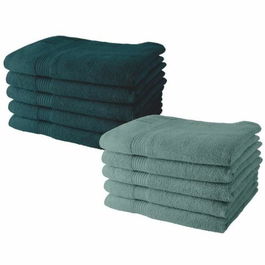 Today - Lot de 10 serviettes de toilette 50x90 cm - 450 g/m² - Coton 100% - Coloris : 5 paon et 5 céladon