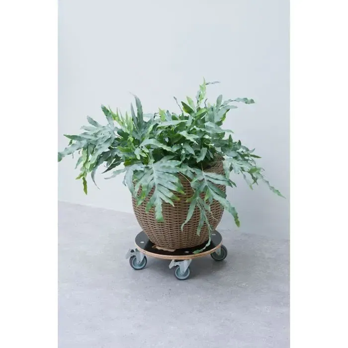 Nature - Support de pot roulant carré - Bois FSC - Charge max 250 kg - 4 roues multidirectionnelles avec frein - Pour intérieur et extérieur - Dimensions H11 x Ø38 cm