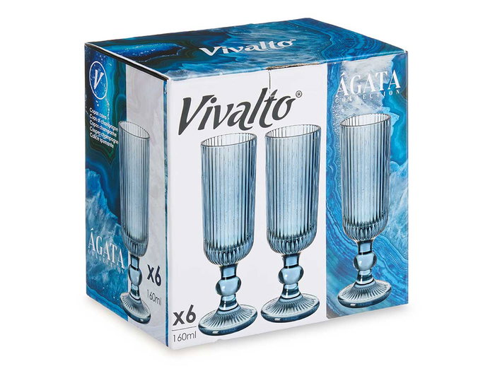 Vivalto Flûte à Cava Bleu Foncé Rayures 160 ml Verre 6x18,5x6 cm (Set de 24)