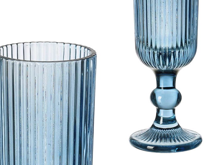 Vivalto Flûte à Cava Bleu Foncé Rayures 160 ml Verre 6x18,5x6 cm (Set de 24)
