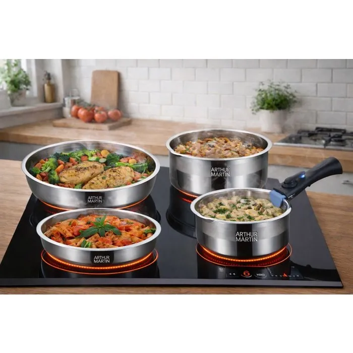 Arthur Martin AM3237 Batterie de cuisine 16 pièces Acier inoxydable 18/10 Tous feux dont induction Sans PFOA/PFAS Arthur Martin AM3237 Batterie de cuisine 16 pièces Acier inoxydable 18/10 Tous feux dont induction Sans PFOA/PFAS