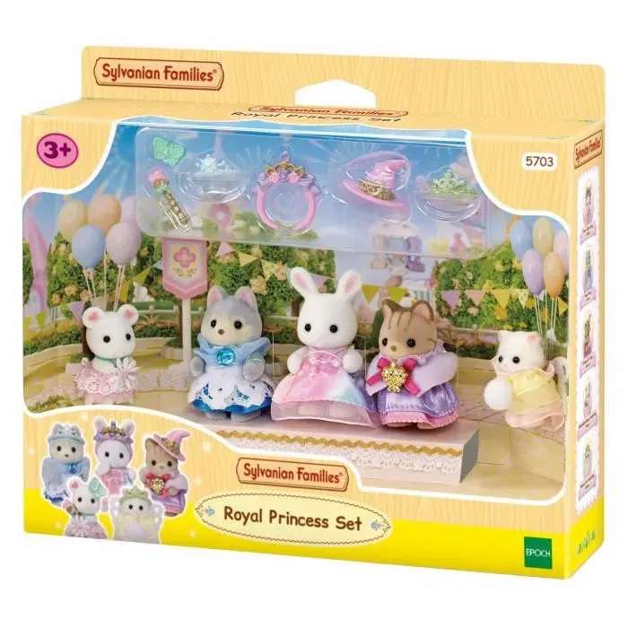 Sylvanian Families 5703 - Set de 5 Figurines Bébés en Costumes de Princesses Articulées (Lapin Blanc, Husky, Chat Tigré, Souris Marshmallow, Chat Persan)