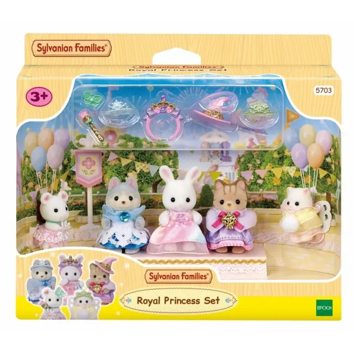 Sylvanian Families 5703 - Set de 5 Figurines Bébés en Costumes de Princesses Articulées (Lapin Blanc, Husky, Chat Tigré, Souris Marshmallow, Chat Persan)