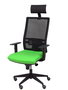 Silla de oficina Horna con mecanismo Sincro tapizada con Tela color Pistacho y malla color Negro. Equipada con lumbar 1D, Brazos 1D, Cabecero Fijo y Ruedas de parqué