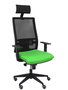Silla de oficina Horna con mecanismo Sincro tapizada con Tela color Pistacho y malla color Negro. Equipada con lumbar 1D, Brazos 1D, Cabecero Fijo y Ruedas de parqué