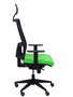 Silla de oficina Horna con mecanismo Sincro tapizada con Tela color Pistacho y malla color Negro. Equipada con lumbar 1D, Brazos 1D, Cabecero Fijo y Ruedas de parqué
