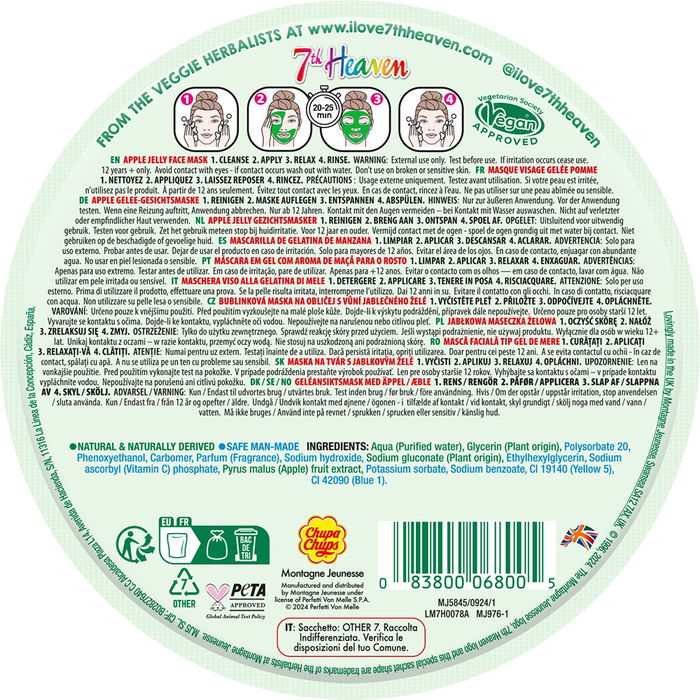7Th Heaven Masque à la Gelée de Pomme Chupa Chups 8 ml - Soin Visuel Hydratant et Éclaircissant à la Vitamine C