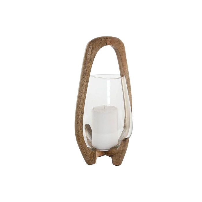 Bougeoir Home ESPRIT Naturel Verre Bois de manguier 18 x 18 x 33 cm