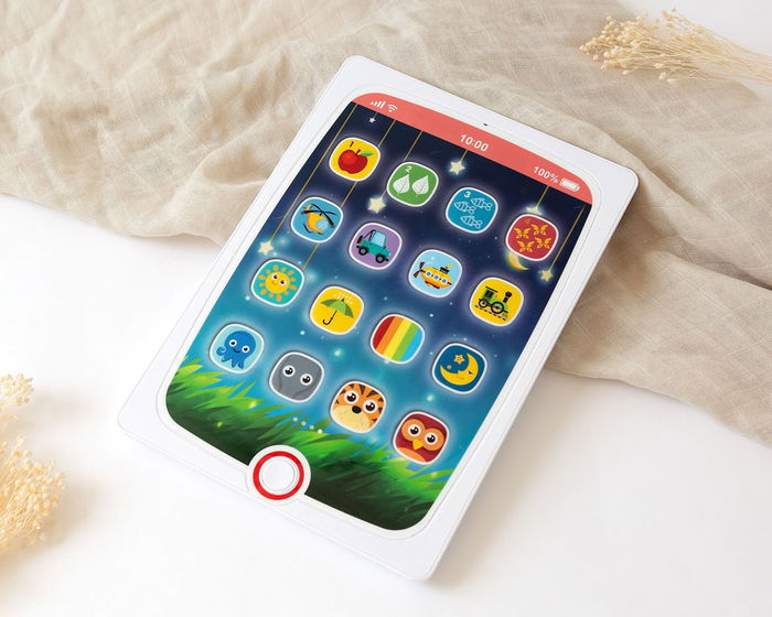 KioKids - Tablette Educative et Interactive pour Bébé +12 Mois, Apprentissage des Mots, Sons et Musique, en Anglais, Avec Formes et Couleurs, Blanc, 3 Piles AAA Incluses KioKids - Tablette Educative et Interactive pour Bébé +12 Mois, Apprentissage des Mots, Sons et Musique, en Anglais, Avec Formes et Couleurs, Blanc, 3 Piles AAA Incluses