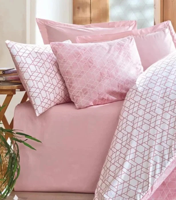 Parure de lit Best 1 housse de couette 140 x 200 cm + 2 taies d'oreiller 60 x 60 cm - Coton renforcé imprimé moderne rose - Décoration tendance