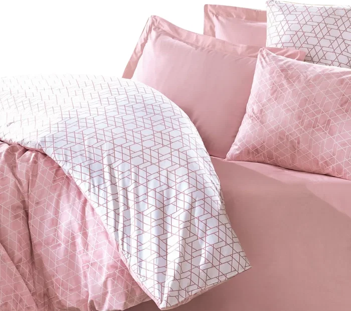 Parure de lit Best 1 housse de couette 140 x 200 cm + 2 taies d'oreiller 60 x 60 cm - Coton renforcé imprimé moderne rose - Décoration tendance