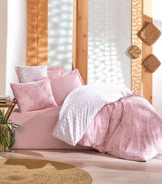 Parure de lit Rose avec imprimé graphique moderne (140 x 200 cm) et 2 taies d'oreiller
