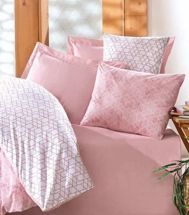 Parure de lit Best 1 housse de couette 140 x 200 cm + 2 taies d'oreiller 60 x 60 cm - Coton renforcé imprimé moderne rose - Décoration tendance
