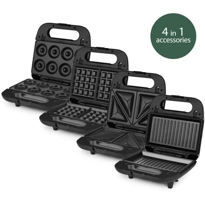 Weasy JOY600 Appareil à croque-monsieur 4 en 1, 750W, 4 plaques interchangeables antiadhésives pour sandwichs, gaufres, grillades et donuts
