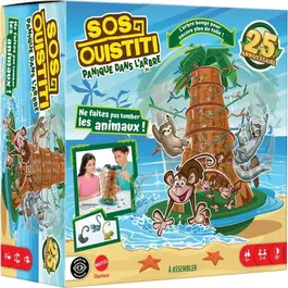 Mattel Games HTW65 SOS Ouistiti : Panique dans l'arbre - Jeu de société d'adresse familial, 2+ joueurs, à partir de 5 ans