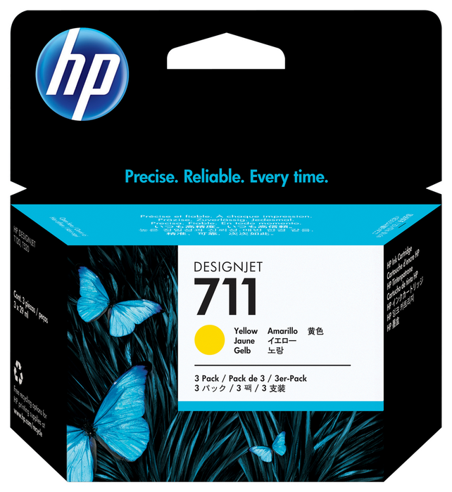 HP Cartouche d'encre HP 711 Jaune (Pack de 3, 29 ml)