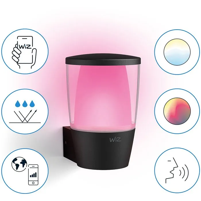 Wiz Applique Murale Extérieure Connectée WIZ ELPAS, IP44, Couleur, Compatible Alexa & Google Assistant - Noir Wiz Applique Murale Extérieure Connectée WIZ ELPAS, IP44, Couleur, Compatible Alexa & Google Assistant - Noir