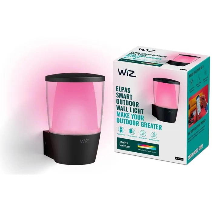 Wiz Applique Murale Extérieure Connectée WIZ ELPAS, IP44, Couleur, Compatible Alexa & Google Assistant - Noir Wiz Applique Murale Extérieure Connectée WIZ ELPAS, IP44, Couleur, Compatible Alexa & Google Assistant - Noir