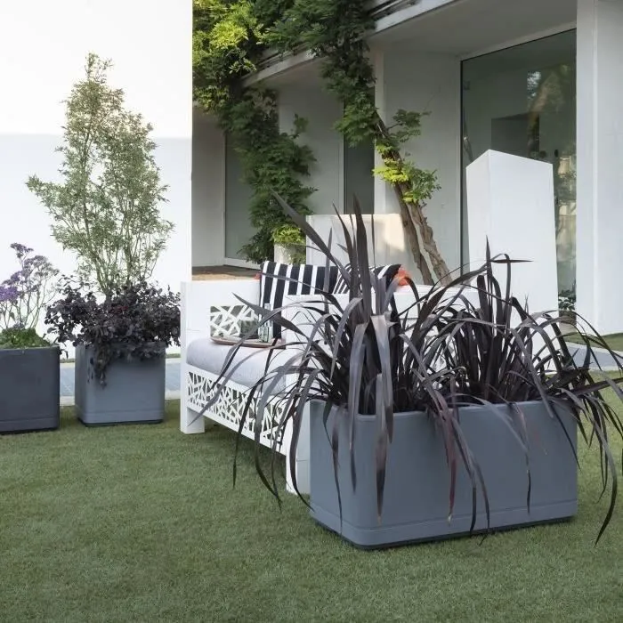 Deroma Jardinière Muret Cosmo Gris Ceniza avec Réserve d'Eau et Roues - 78 cm