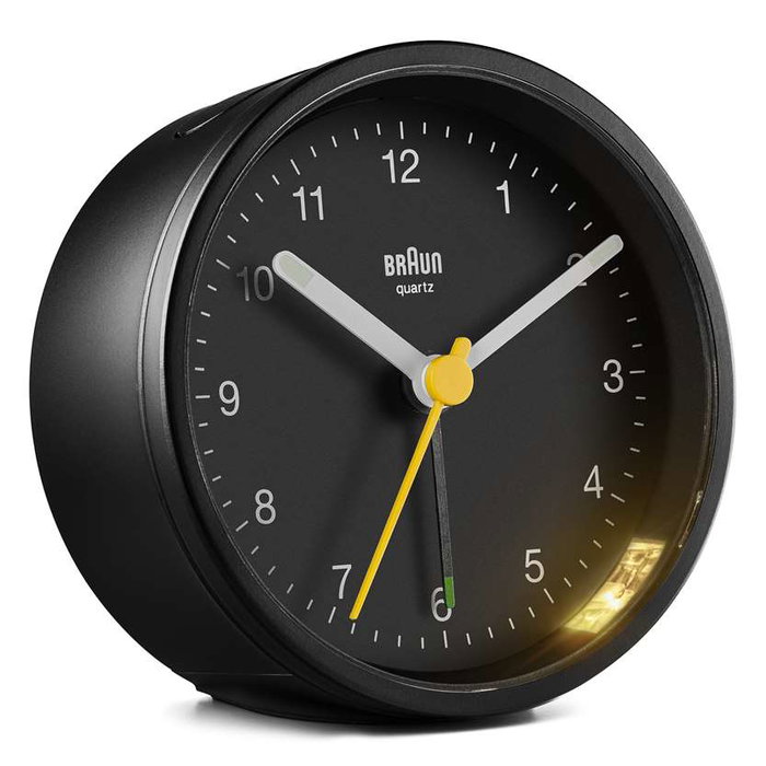 Braun BC-12-B Réveil Classique Analogique à Mouvement Continu Silencieux avec Lumière de Fond et Aiguilles Luminiscentes Noir