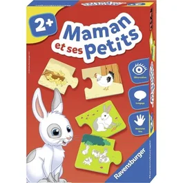 Ravensburger - Jeu éducatif et d'association Maman et ses petits - Découverte des animaux et développement du langage - À partir de 2 ans - 12 paires de cartes-puzzles