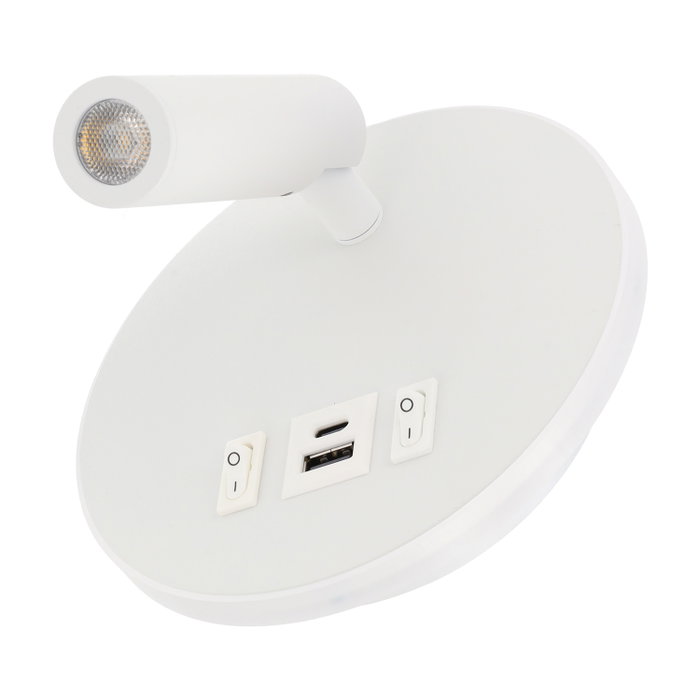 Spot LED rond 9 W orientable avec port USB-C 630 lm 3000 K blanc chaud mural