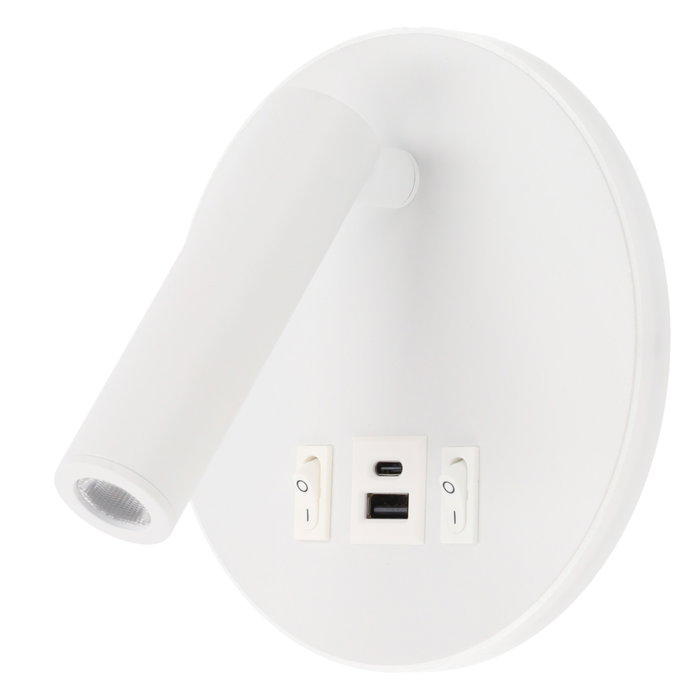 Spot LED rond 9 W orientable avec port USB-C 630 lm 3000 K blanc chaud mural