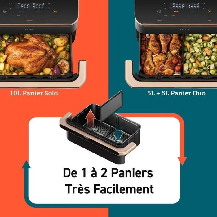 COSORI Dual Blaze Twinfry Chef Edition - Friteuse air sans huile - 2 paniers indépendants 10L total - 2800W - 6 programmes - Noir