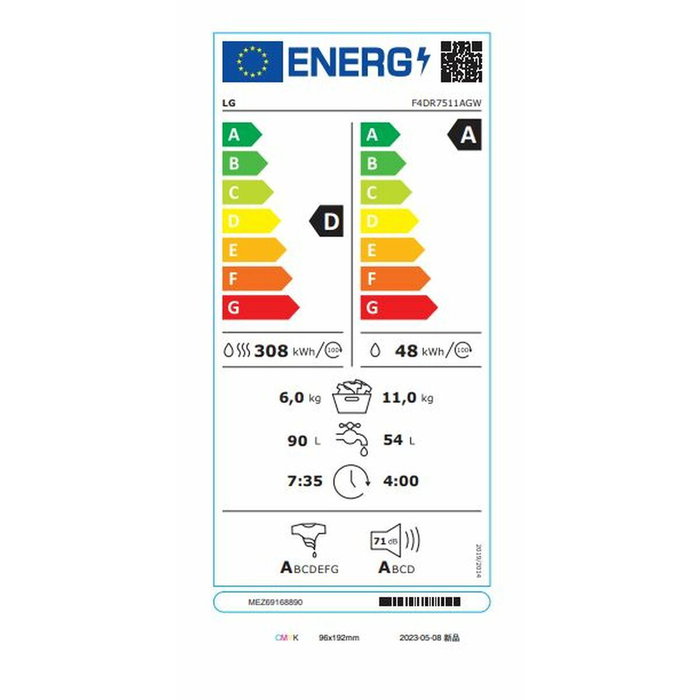 Laveuse-Sécheuse Intelligente LG AI Direct Drive TurboWash 360º 1400 rpm 11 kg/6 kg