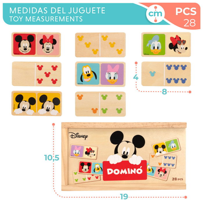 WOOMAX Domino Bébé Disney en Bois - 2 Modèles en 1, 28 Pièces, Taille 19 cm, Pour Enfants 24 Mois et Plus