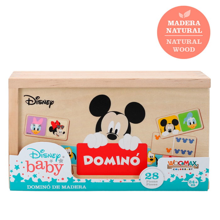 WOOMAX Domino Bébé Disney en Bois - 2 Modèles en 1, 28 Pièces, Taille 19 cm, Pour Enfants 24 Mois et Plus