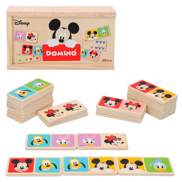 WOOMAX Domino Bébé Disney en Bois - 2 Modèles en 1, 28 Pièces, Taille 19 cm, Pour Enfants 24 Mois et Plus