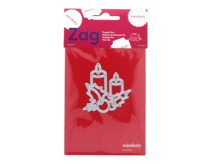 Misskuty Pochoir fin ZAG Noël bougies et houx 60x60mm