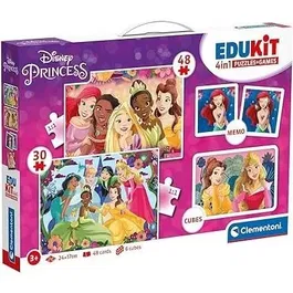 Clementoni Edukit Disney Princesses - Coffret d'apprentissage 4 en 1 avec 2 puzzles, jeu de mémoire et 6 cubes - Développe logique et dextérité