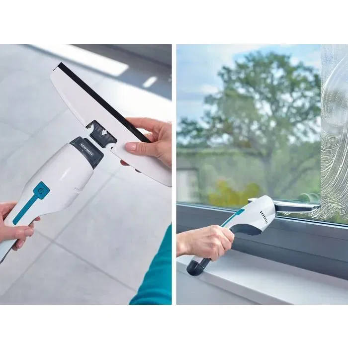 Leifheit Nemo 51035 Aspirateur-laveur de vitres et surfaces salle de bain électrique, maniable avec batterie lithium-ion 45 min et support mural, blanc