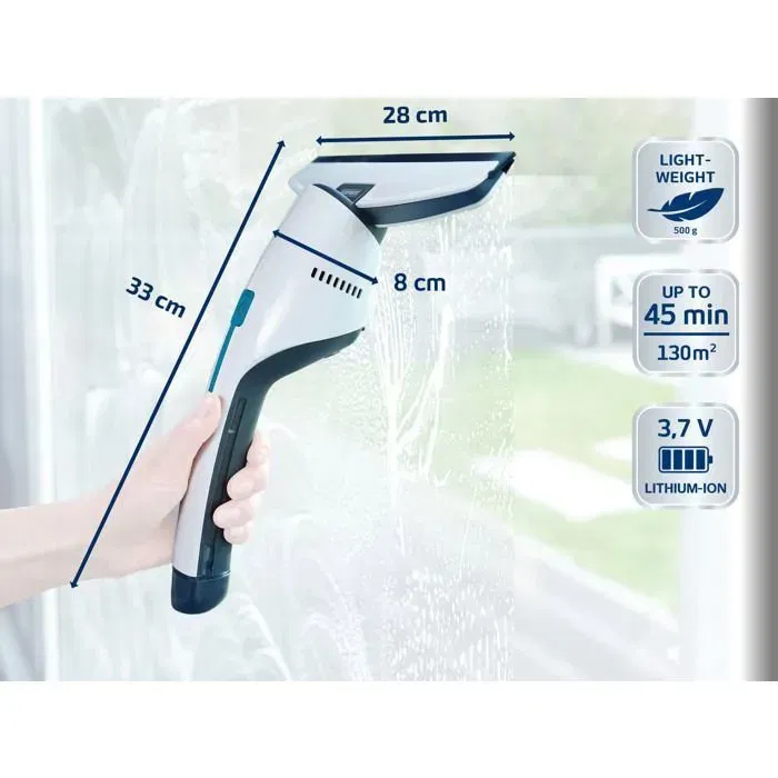 Leifheit Nemo 51035 Aspirateur-laveur de vitres et surfaces salle de bain électrique, maniable avec batterie lithium-ion 45 min et support mural, blanc